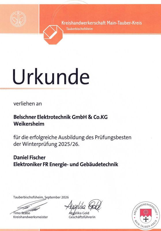 Ausbildung Urkunde Daniel Fischer